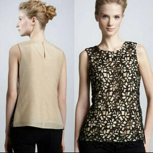 Lela Rose Falling Daisies Knit Blouse S Tan